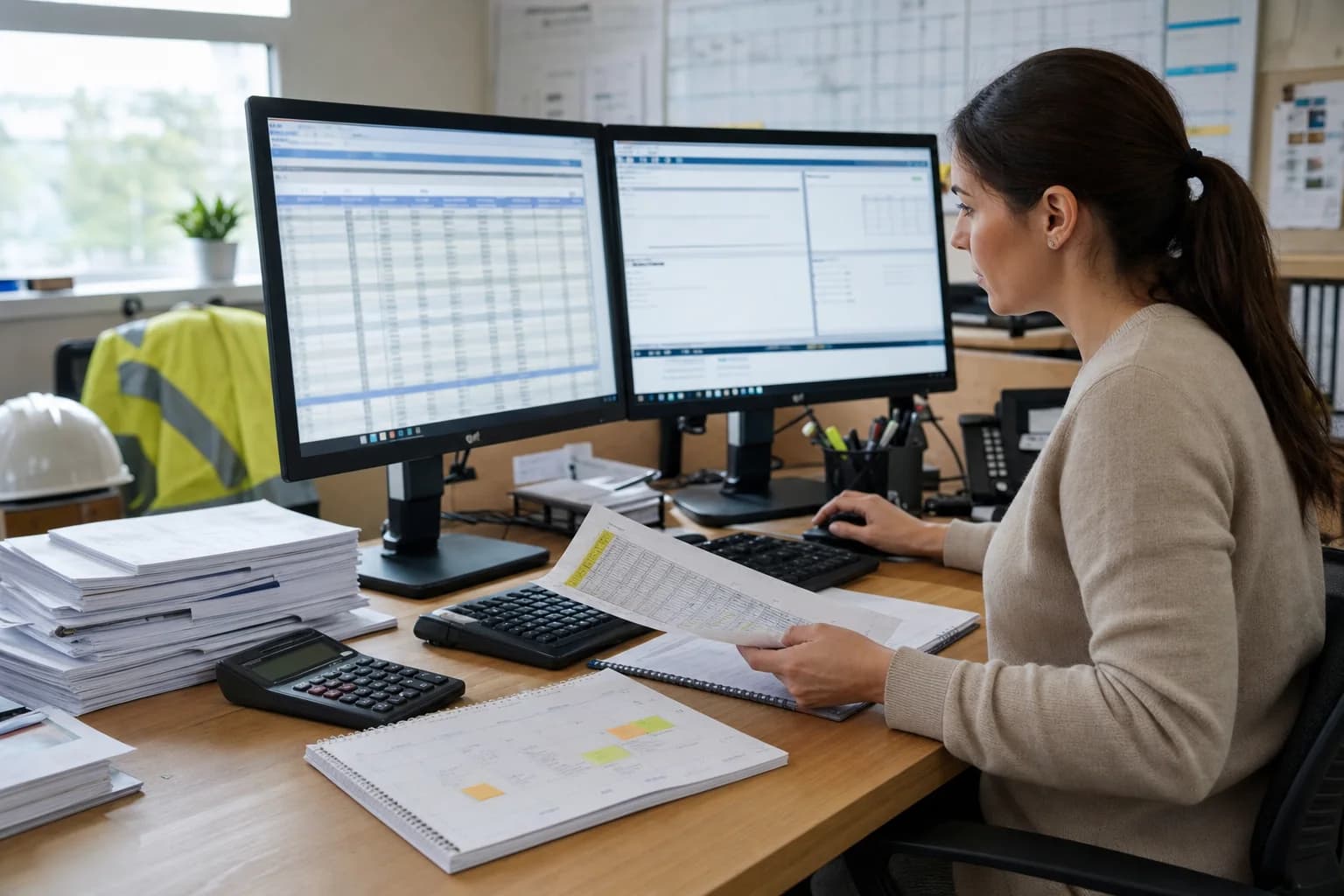 Construction payroll administrator preparing a monthly CIS return