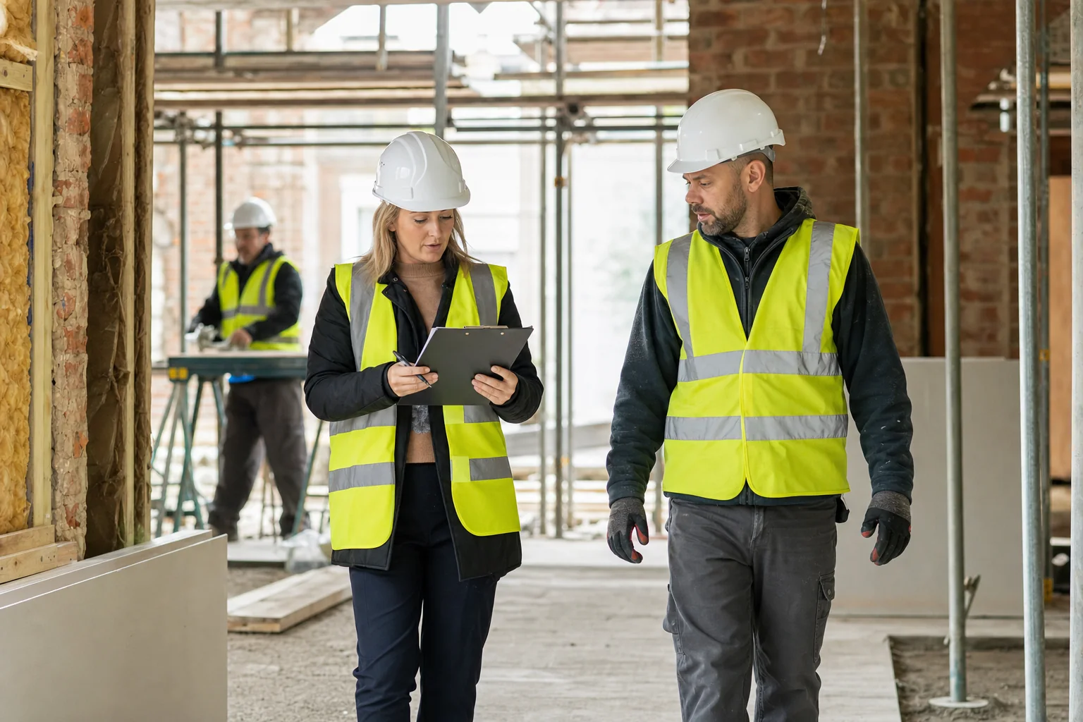 Construction contractor preparing HMRC compliance records during a site inspection