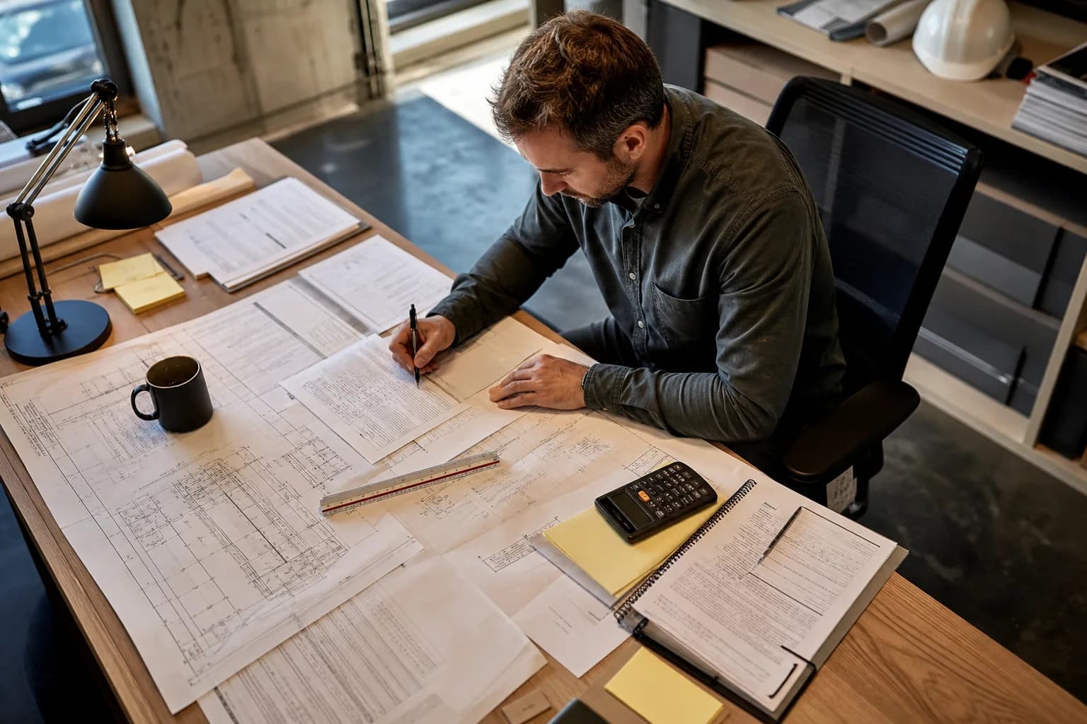 Construction estimator reviewing pre-contract tender costs and supplier quotes