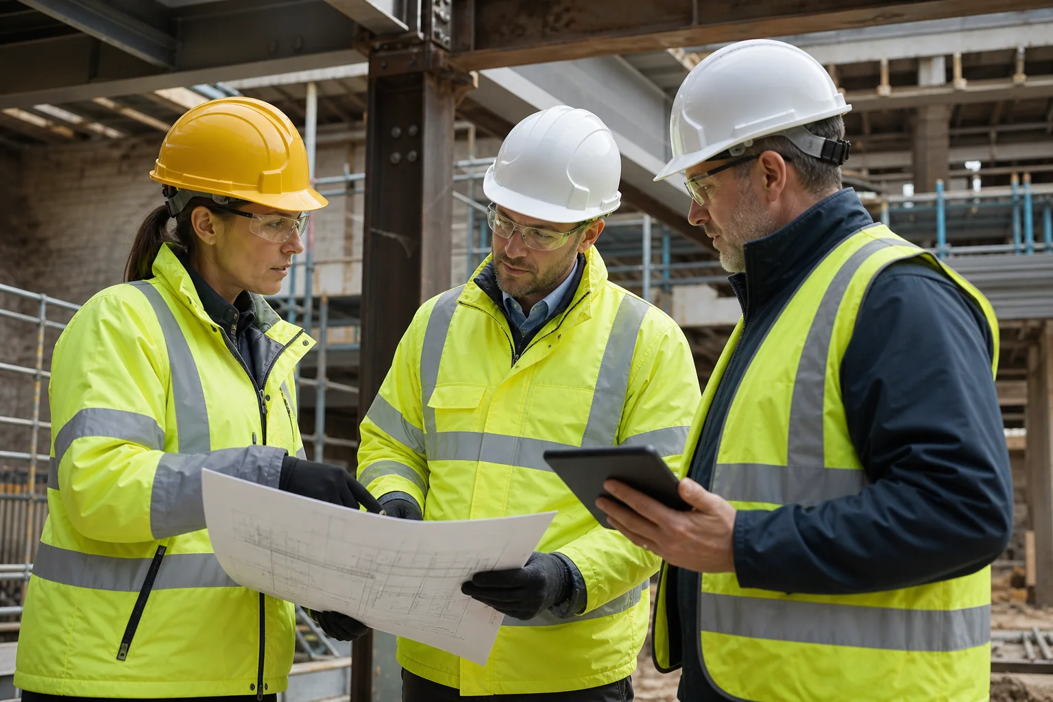 Construction team reviewing a contract variation and incentive payment on site