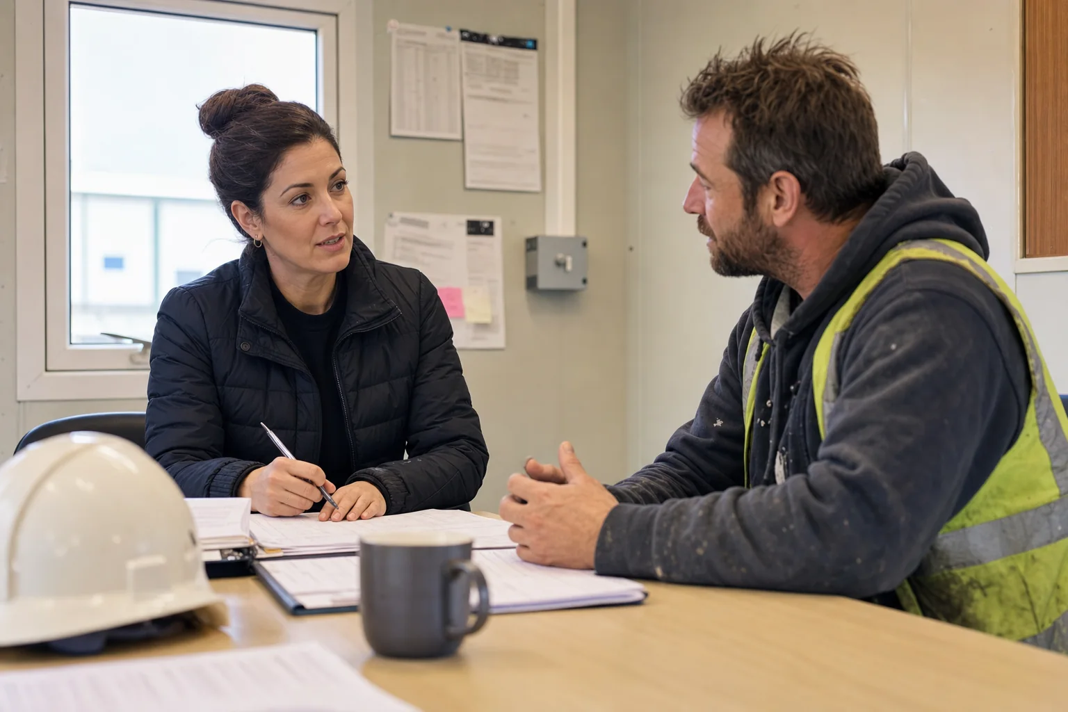 Payroll specialist discussing IR35 and employment status with a tradesperson